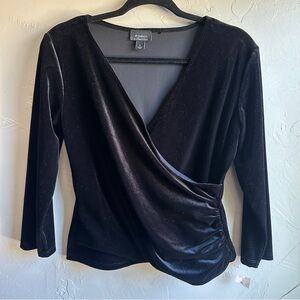 NWT‎ Vintage Dressbarn Black Velvet Faux Wrap V-Neck Shirt Sz S Goth